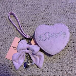 Juicy Couture Lavender Heart Velour Wristlet with Bow